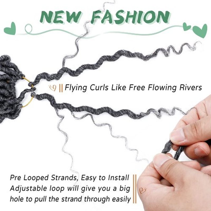 LIYATE Goddess Faux Locs Crochet Hair 12 Inch 6 Packs Grey Crochet Hair for Black Women Pre Looped Soft River Locs Crochet Braids with Curly Hair Boho Style Hair Extensions(T1B/Gray)