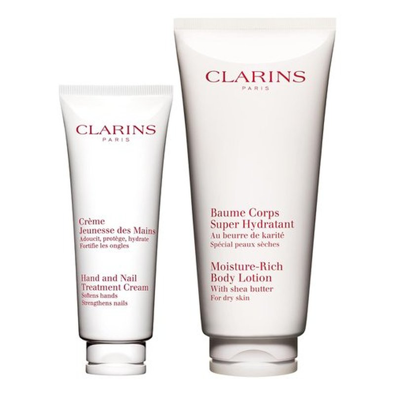 Clarins Hand & Nail Treatment Cream & Moisture-Rich Body Lotion Bundle - Softens & Hydrates Skin