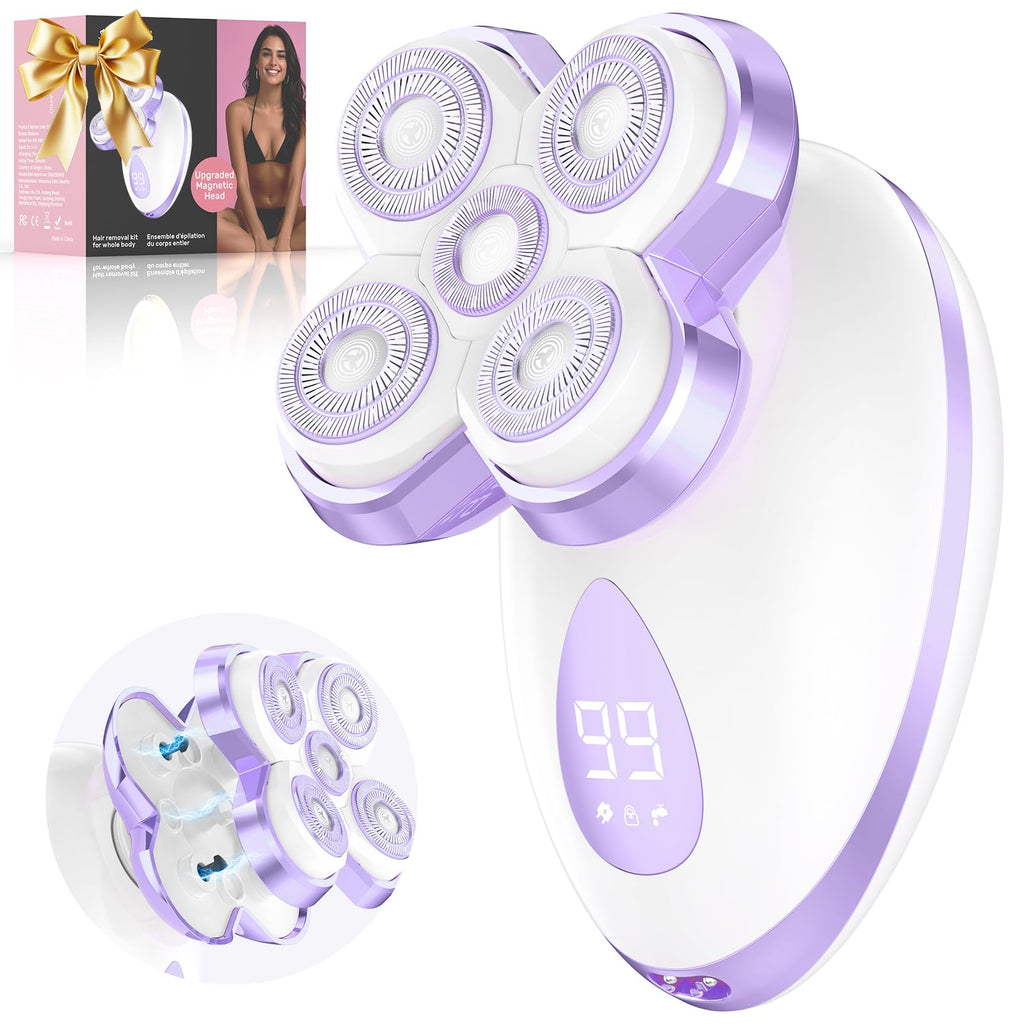 Electric Razors for Women - Upgraded Electric Shaver for Women with Magnetic Heads, Rotary Hair Remover Kit for Legs Bikini Face, Lady Trimmer for Sensitive Skin, Detachable and Waterproof, Crimson