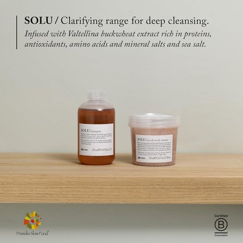 Davines SOLU Sea Salt Scrub Cleanser - Gently Removes Residues for Normal to Heavily-Styled Hair | 8.45 Fl Oz