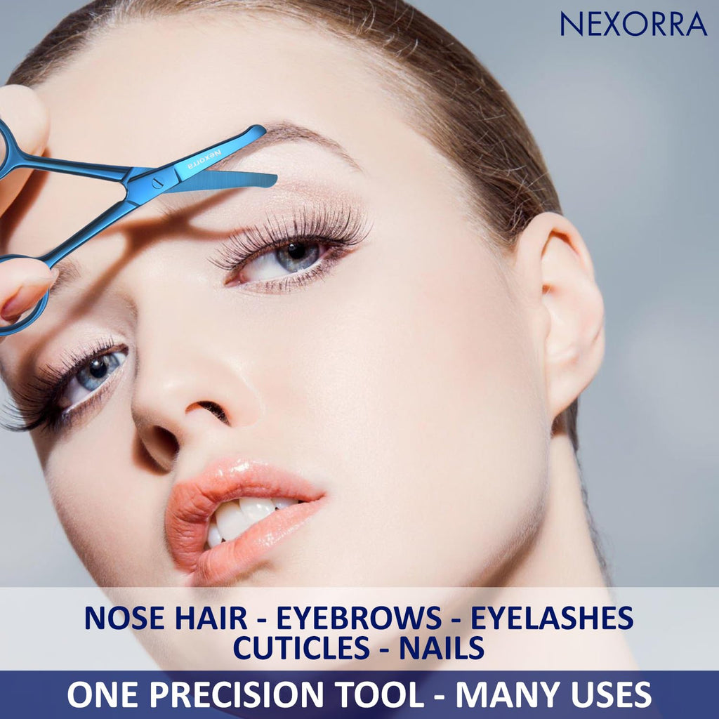 Nexorra Nose Hair Small Scissors for Men & Women Stainless Steel Safety Scissors for Facial Hair, Eyebrows, Beard, Ear & Eyelash Trimming Travel Grooming Tool with Rounded Tip Mustache Scissor.