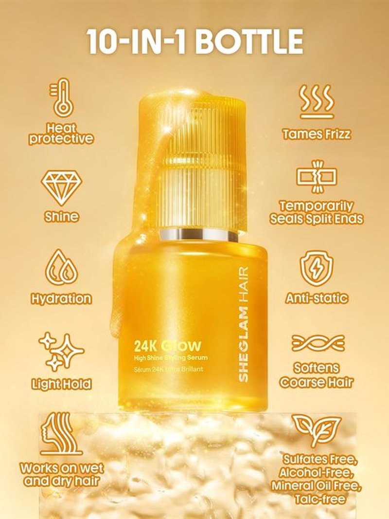 SHEGLAM 4-in-1 Hot Air Brush - 24K Shine Hair Oil for Smooth, Shiny Hair