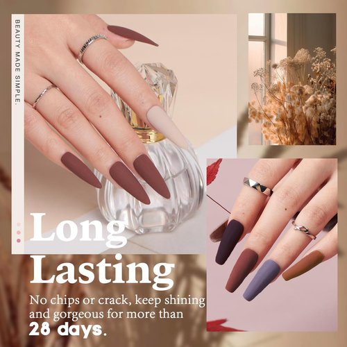 AZUREBEAUTY Brown Nude Nail Polish Set, Fall Winter Quick Dry Natural Nail Lacquer Strengthening Treatment Kit with Top Coat DIY Salon at Home