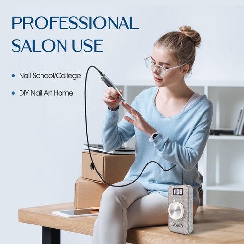 Karite Professional Nail Drill - 4000mAh Battery, 40000 RPM, Upgraded Motor with Low Vibration and Noise, Adjustable Speed and Direction - Perfect Electric Nail Drill for Salons and at-Home Use