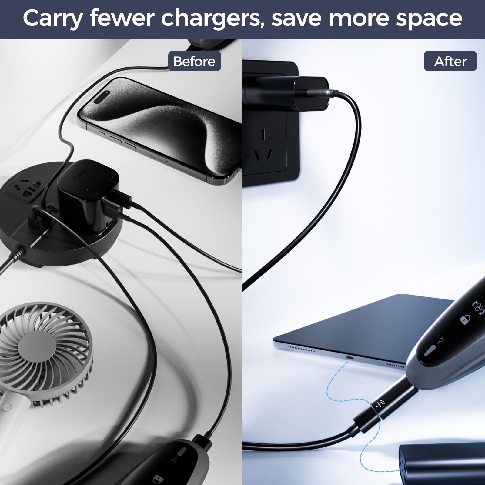 ProCase 2 Pack 8V HQ850 Type-C Shaver Adapter, Charging Converter for Norelco O Blade QP2630 QP2530 Electric Trimmer USB-C Razor Adapter Power Charger Converter Replacement Without Charger Cord