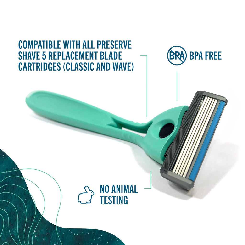 Preserve POPi Shave 5 Razor System Made with Recycled Ocean Plastic and 5-blade cartridge, Coral Pink, 1 Count