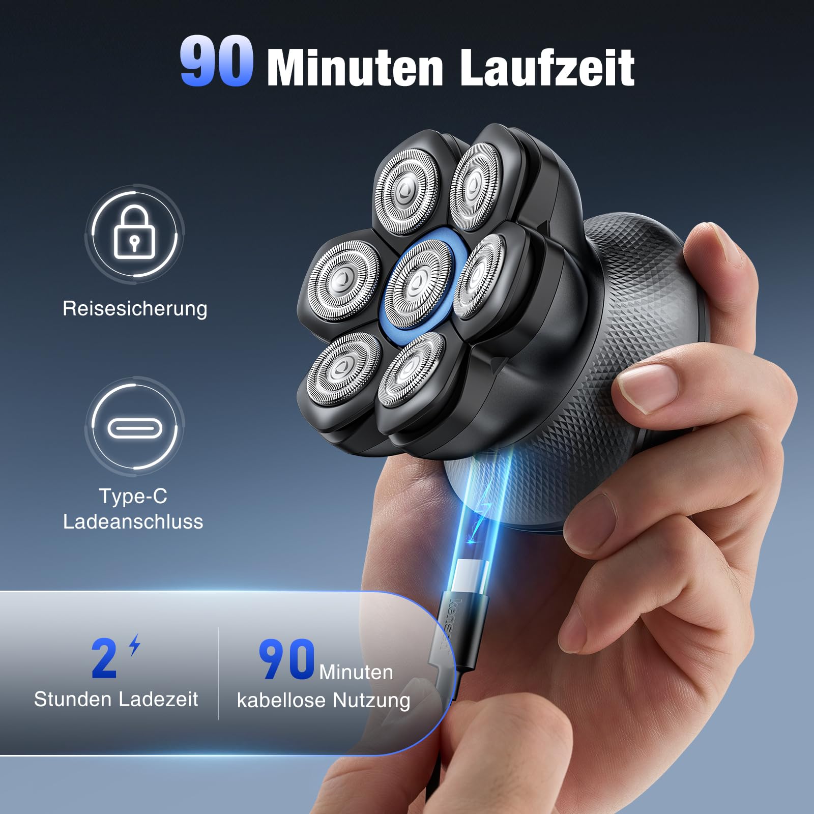 7D Head Shavers for Bald Men - 2026 New Dual Speed Electric Shaver, Bald Head Shaver with Magnetic Shaver Head IPX6 Waterproof Wet/Dry Use Shaving Balding Clipper LED Display Charcoal Gray