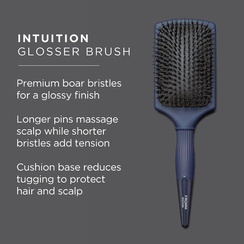 Fromm Professional Intuition Glosser Paddle Brush - Smooth & Glossy Boar Bristle in Navy | Detangles & Massages for Shiny Hair