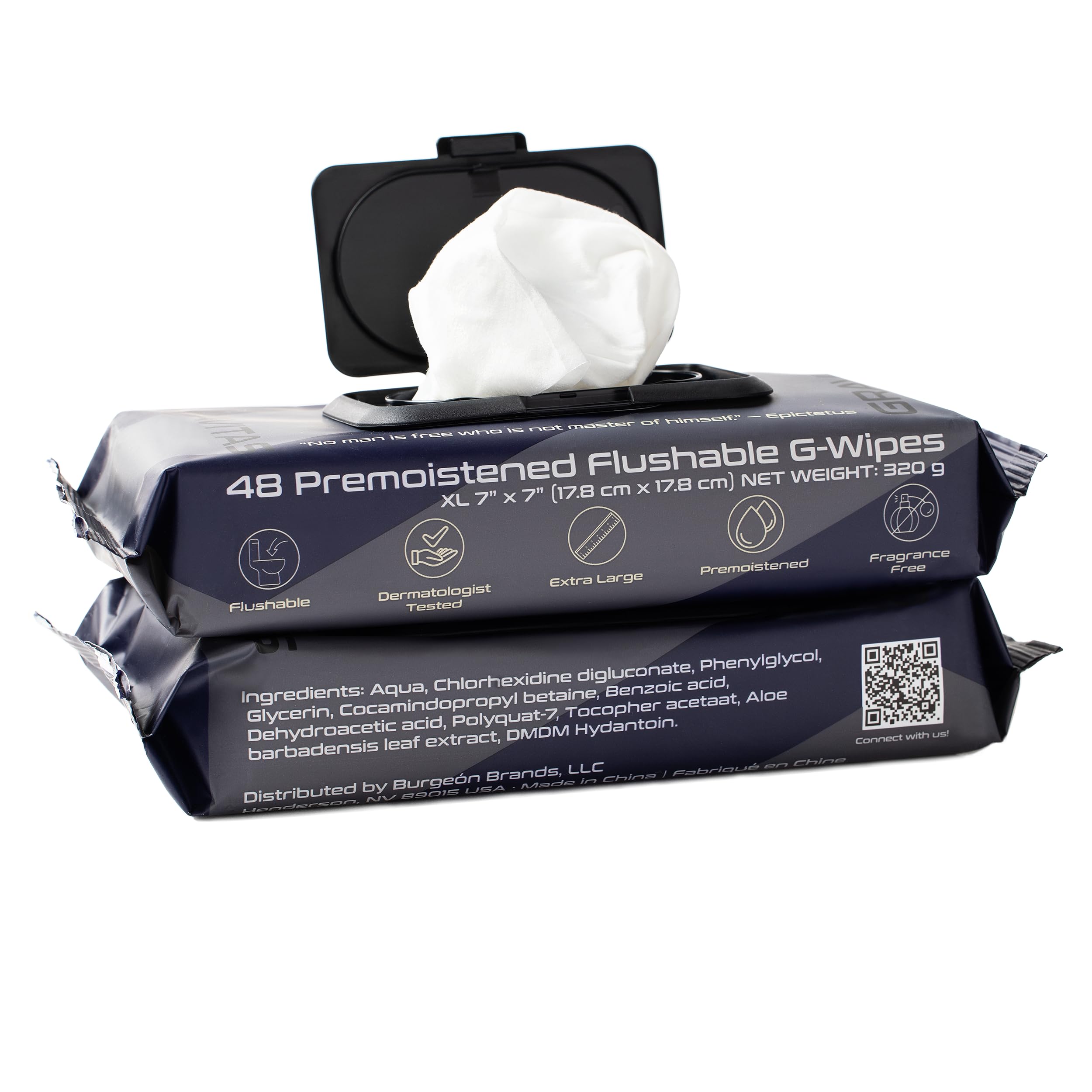 Gravitas G-Wipes: Flushable Wipes for Men - 48 Extra-Large Unscented Wipe, Pre-Moistened, Vitamin E & Aloe Vera, Biodegradable, Body Hygiene, for Daily Use, Resealable Hard Top