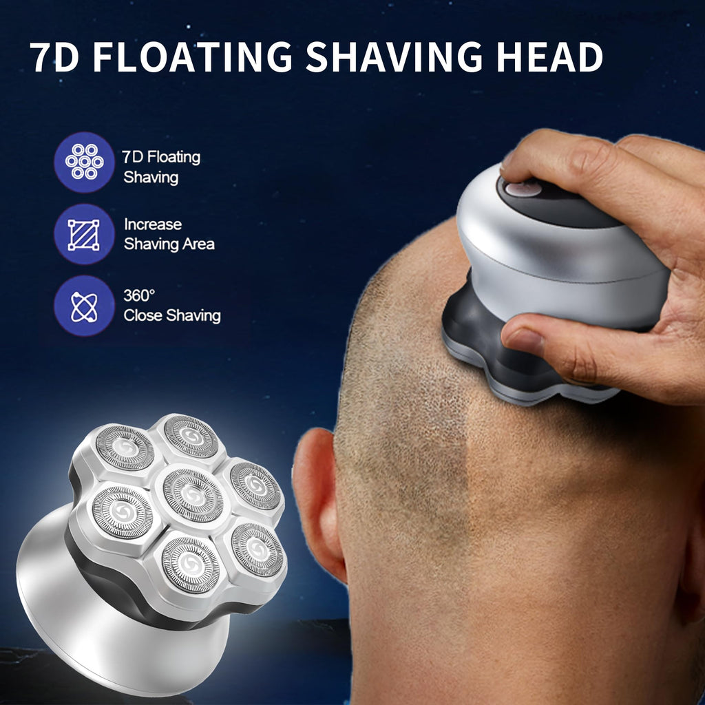 KOMINGDON Head shavers for Bald Men,Upgraded 7D Bald Head Electric Razors,-IPX6 Waterproof Dry Wet Rotary Shavers/Razor for Balder with an Extra agnetic Head（White）