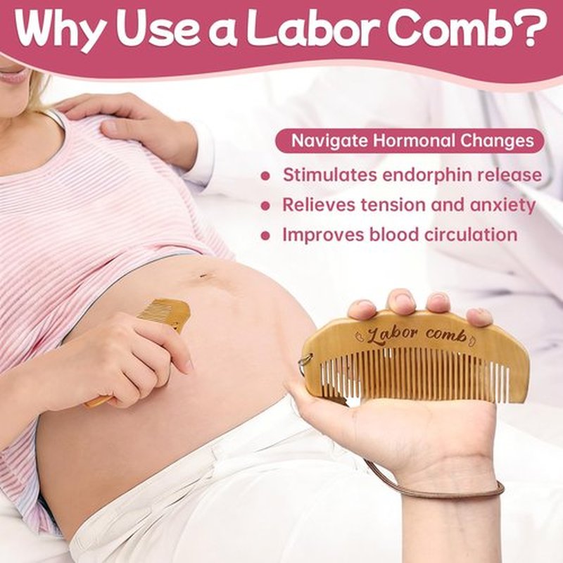 Birthing Comb & Acupressure Massage Ball Set for Labor Pain Relief, Wooden Labor Comb for Women Natural Labor and Delivery Essentials, Pregnancy Gifts for Expecting Mom