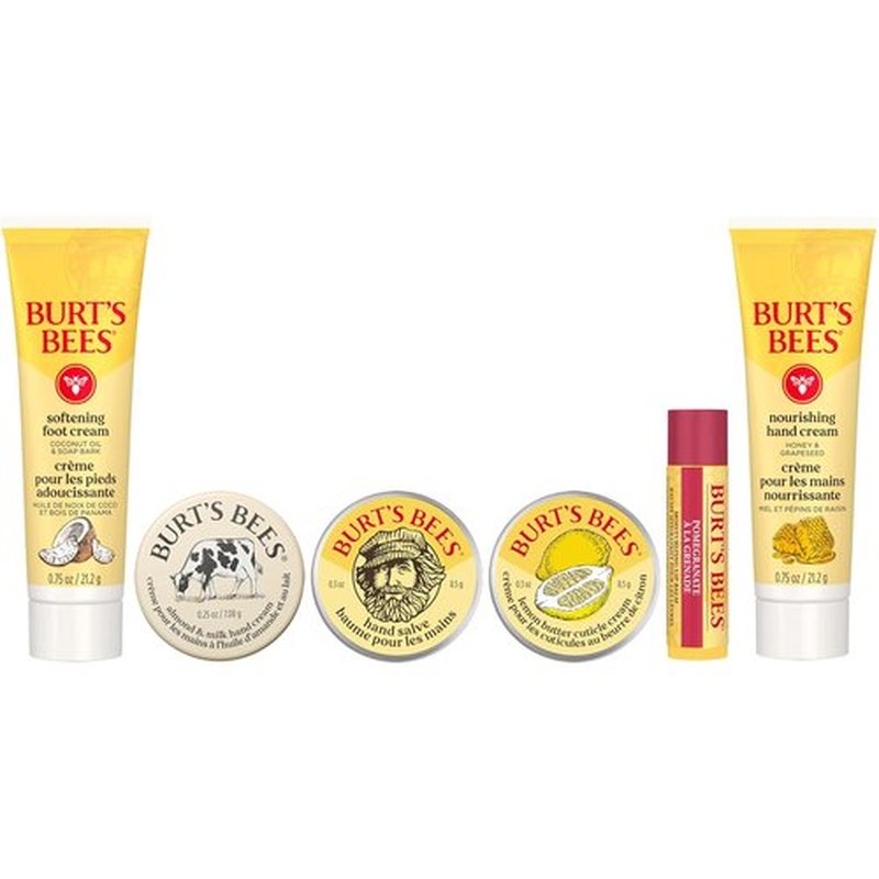 Burt's Bees Tips and Toes Gift Set - 6 Travel Size Essentials with Pomegranate Lip Balm & Creams