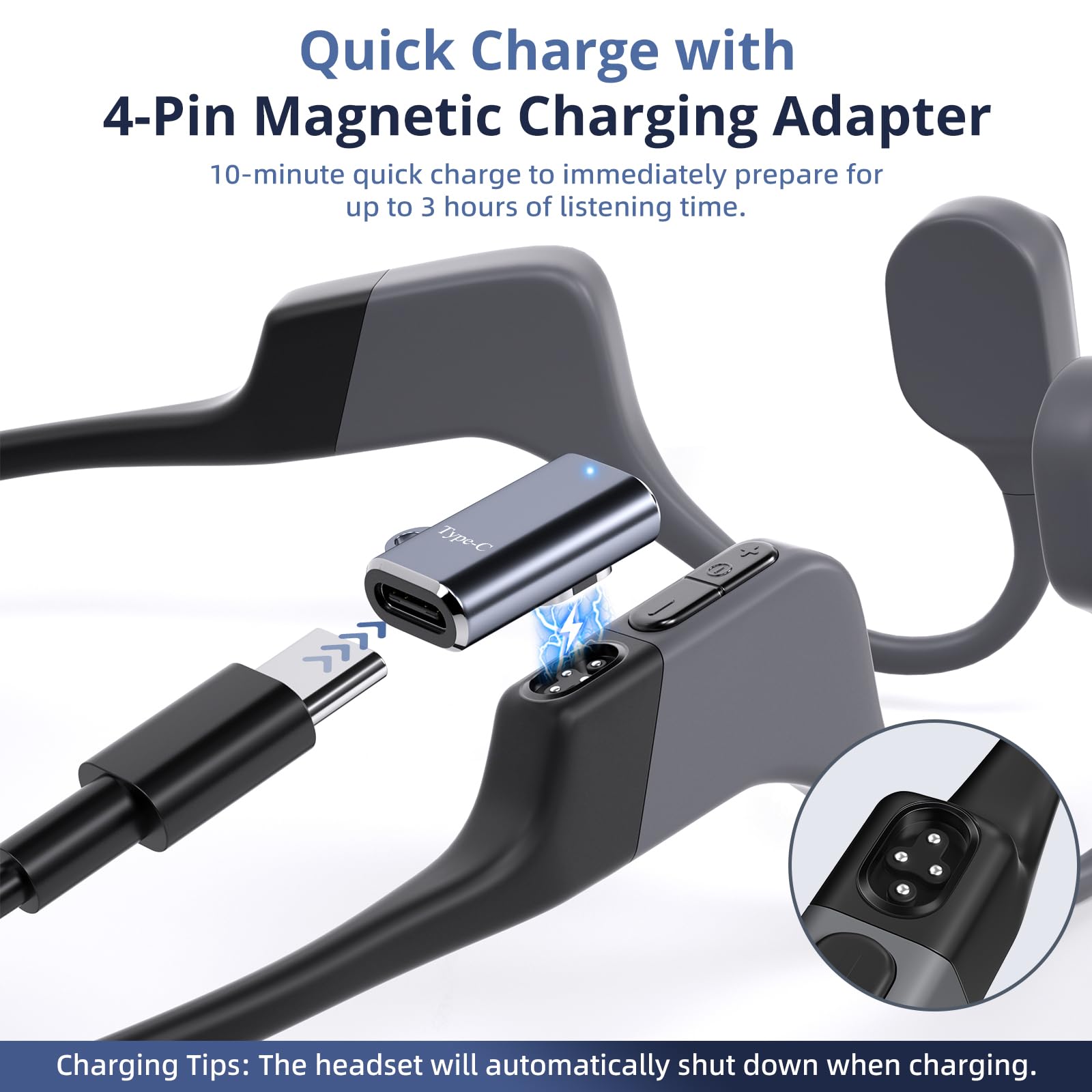 Seynli 2Pack 4Pin Magnetic Charging Adapter for OpenSwim Pro, USB C Charging Cable Compatible with Shokz S710 Bone Conduction Headphones, 10-Minute Quick Charge