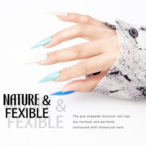 Michelle Stiletto False Nails Tips 504pcs XL Stiletto Press on Nails Pre-shape Fake Gel Nail Tips for Half Cover Nails False Nails with 12 Sizes For Nail Extension Home DIY Nail Salon Gelly Tips