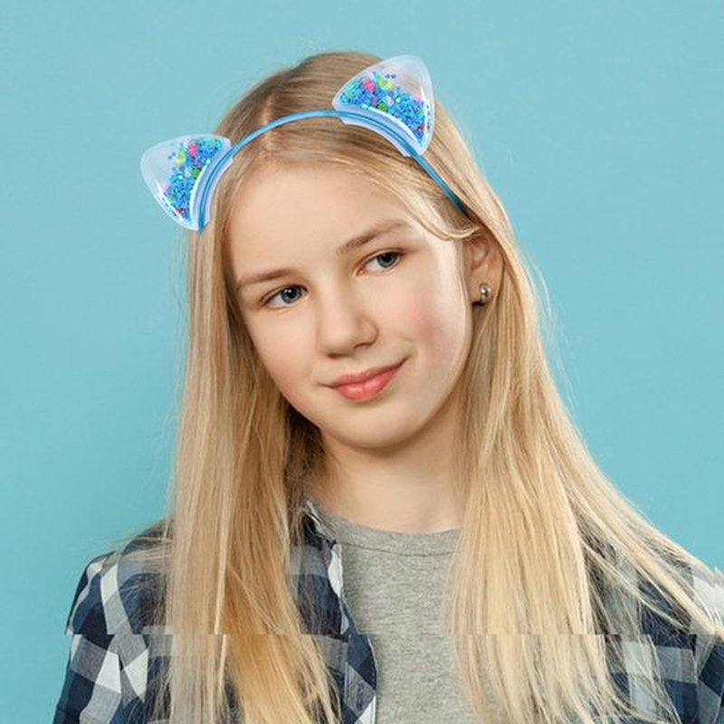 Santoddle Glitter Ears Headbands for Girls 7Pcs Glitter Cat Ears Headbands for Girls Boys Sparkly Cat Ear