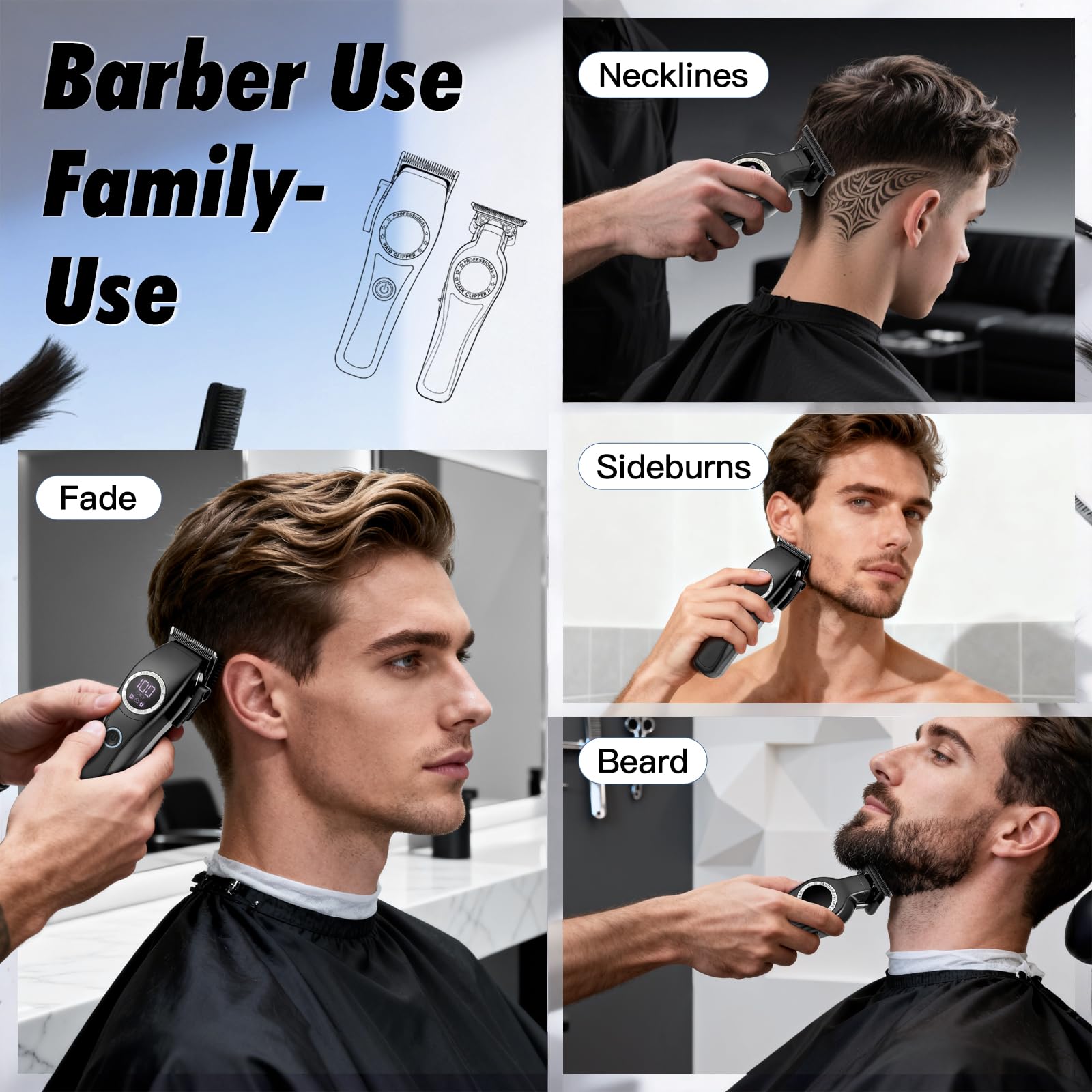 Qreeyx Professional Hair Clippers for Men, 2-in-1 Clipper and Trimmer Set with 7200RPM Motor, Cordless Hair Cutting Kit with LED Display, Adjustable Length Beard Trimmer for Barbers or Home, Mens Gift