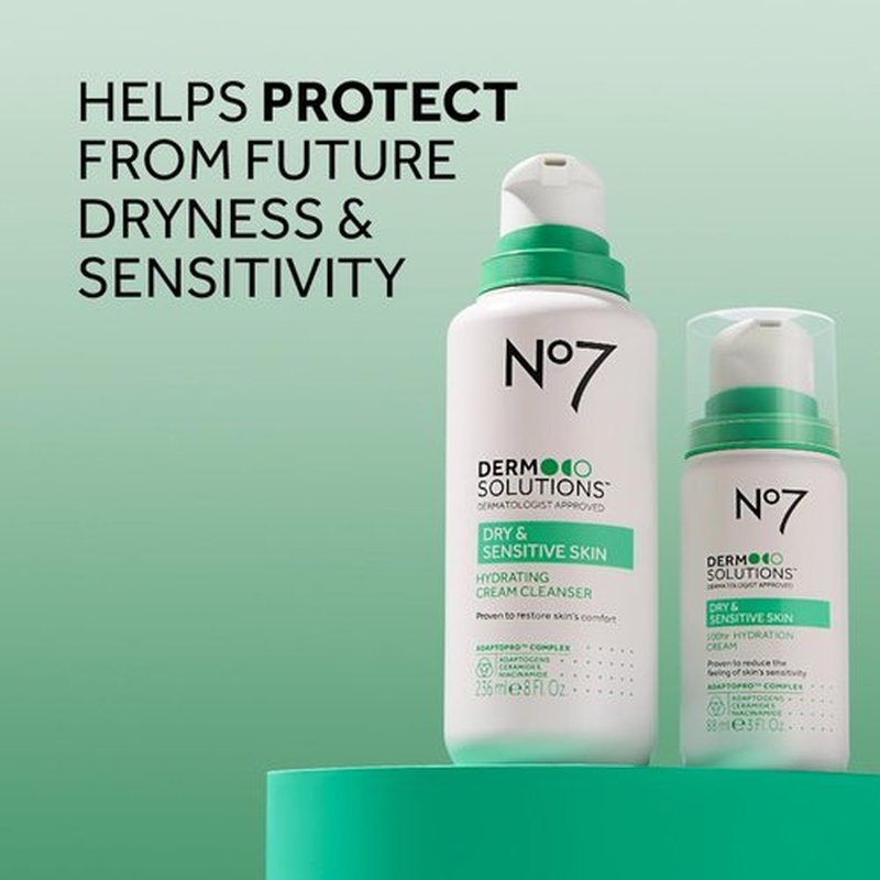 No7 Derm Solutions Hydrating Facial Cleanser - Gentle Cream Face Wash with Ceramides & Niacinamide - 16 Fl Oz for Dry & Sensitive Skin