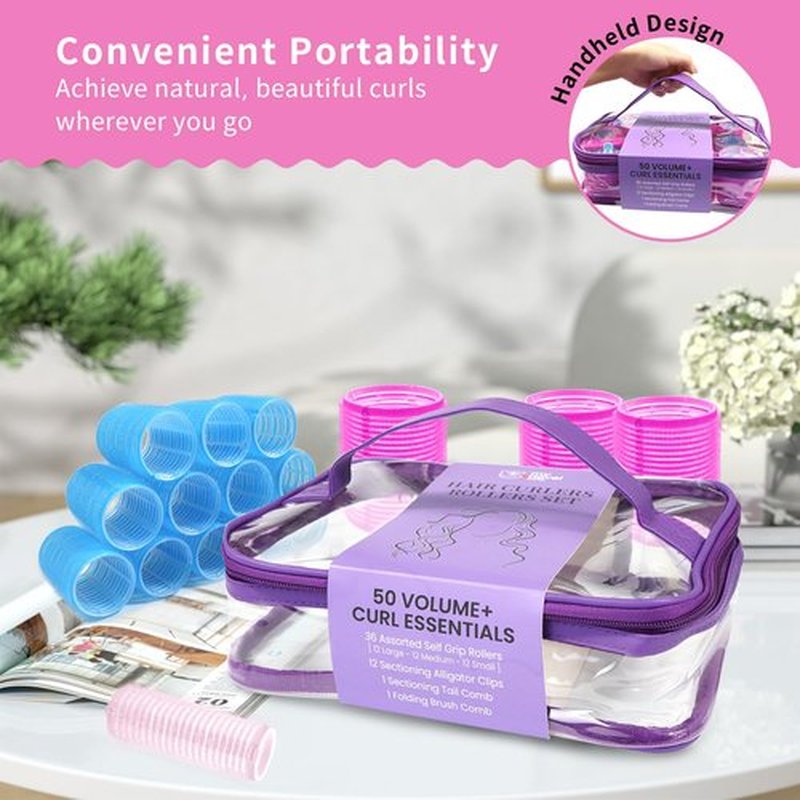 **My Novel Things Hair Rollers Set - 50PCS Volume Curlers with 12 Clips & 2 Combs for All Hair Types**