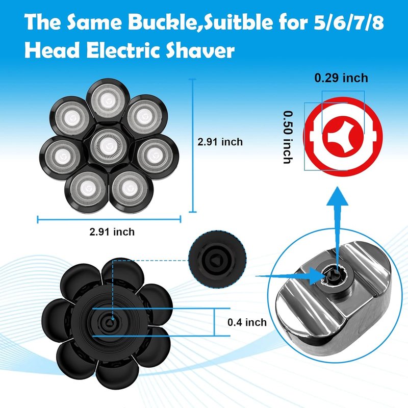 8D Electric Shaver Replacement Heads - Universal Stainless Steel Rotary Blades for Bald Head Razor | 8 Black Blades