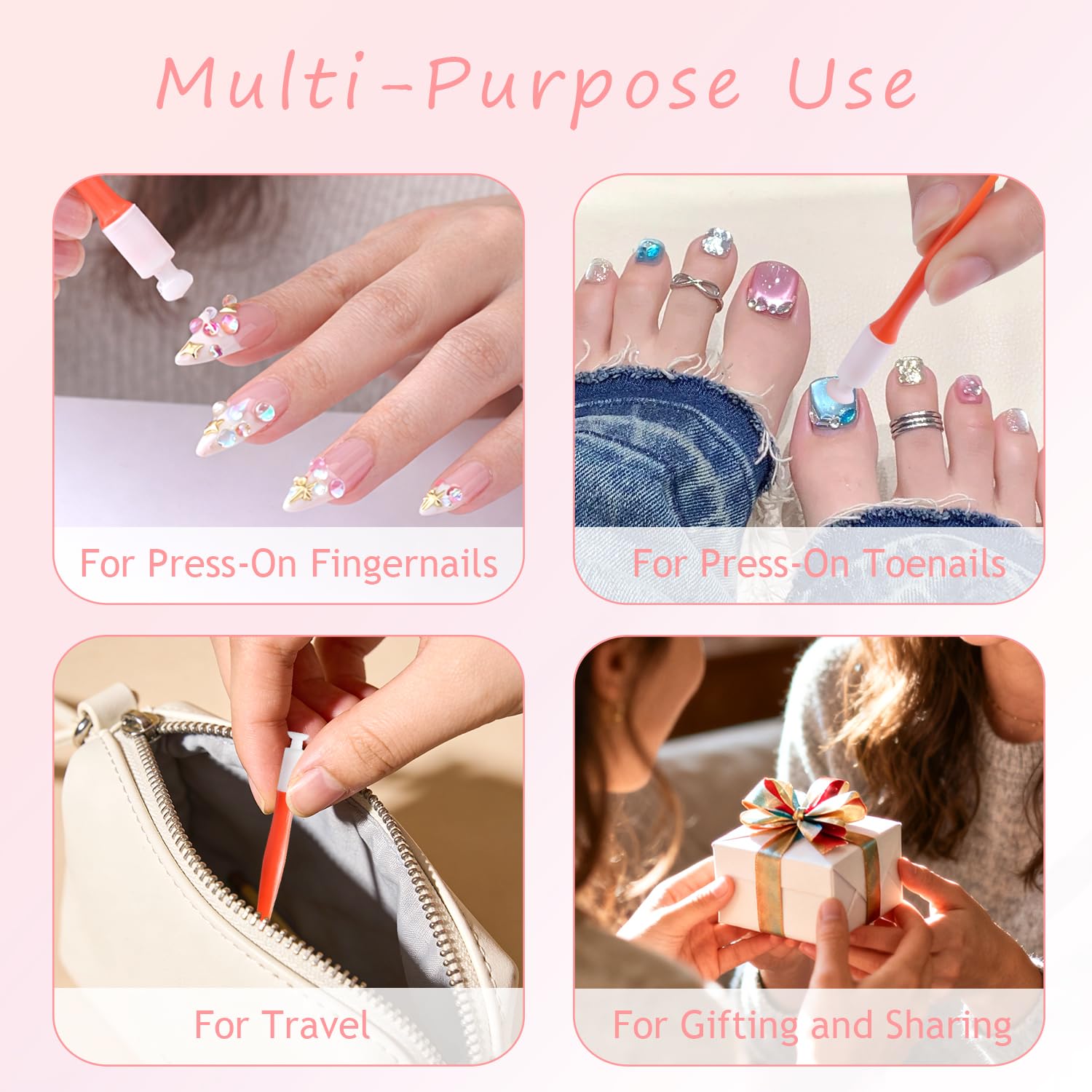 Furtherpretty 5PCS Press-On Nail Applicator Tool Set, Press-On Nail Holder & Removal Tools with Silicone Suction Cup and Nail Lifter Pry Bar, Damage-Free Fake Nail Tips Remover for Home Manicure