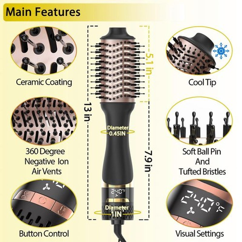 Nicebay Hair Dryer Brush, Blow Dryer Brush for Women Fast Styling, One Step Blowout Brush with Display Screen-Less Frizz, More Shine, Oval Ceramic Barrel, Negative Ion