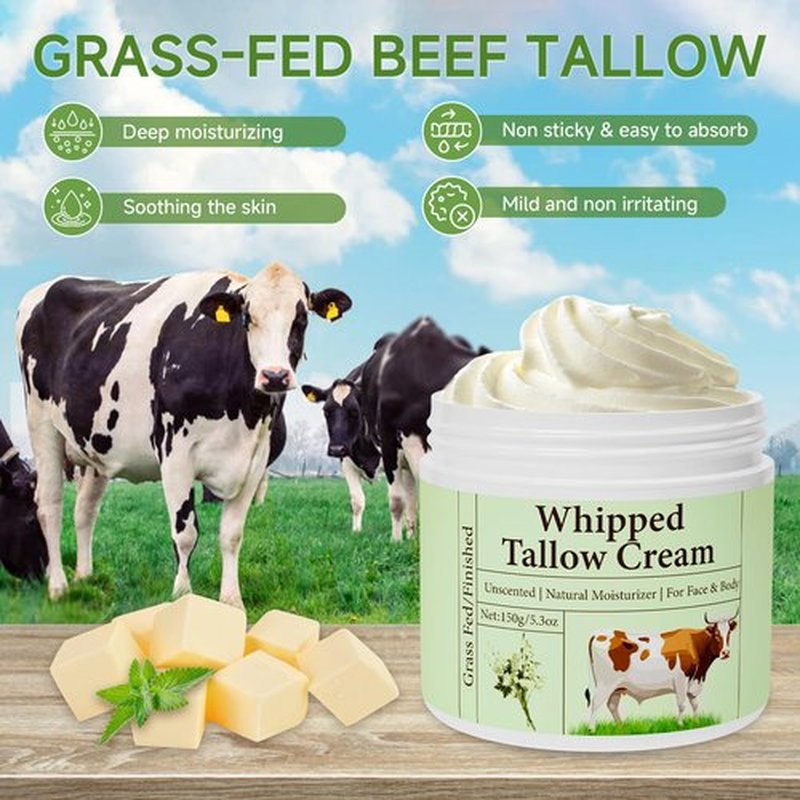 mkzea Beef Tallow for Skin, Beef Tallow, Grass Fed Beef Tallow, Whipped Beef Tallow for Face Moisturizer for All Purpose Tallow Balm, 2 packs