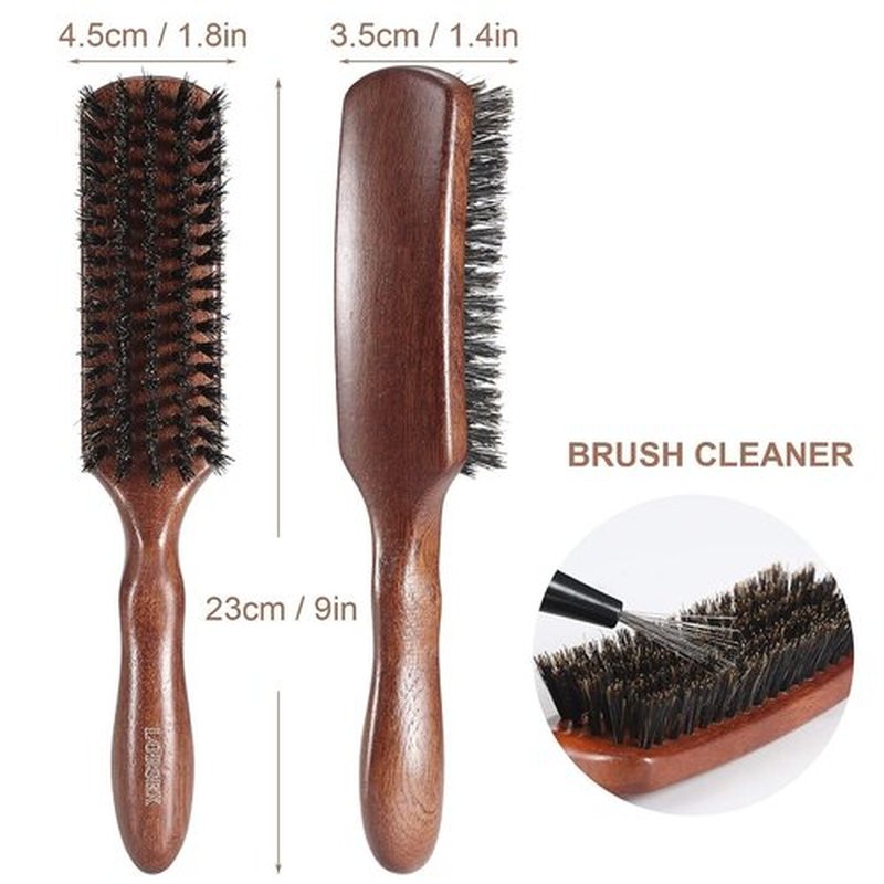 Lorsex Hair brush for Men, Boar Bristles Slick Back Hair Brush for Fine Thin Medium Hair, Nature Boar Hairbrush for Beard Styling