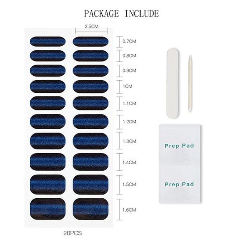 JMEOWIO Gel Nail Stickers Dark Blue Cat Eye Semi Cured Gel Nail Strips Wraps UV/LED Nails Art Design Decoration Accessories