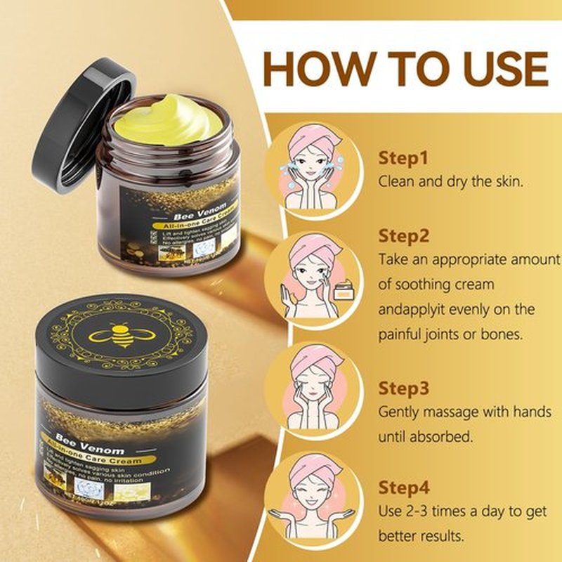Bee Venom Cream, Bee Venom Skin Treatment Cream, Anti Aging Treatment with Natural Ingredients, Sensitive Skin Care for Back, Neck, Hands, Knee, 2.12OZ