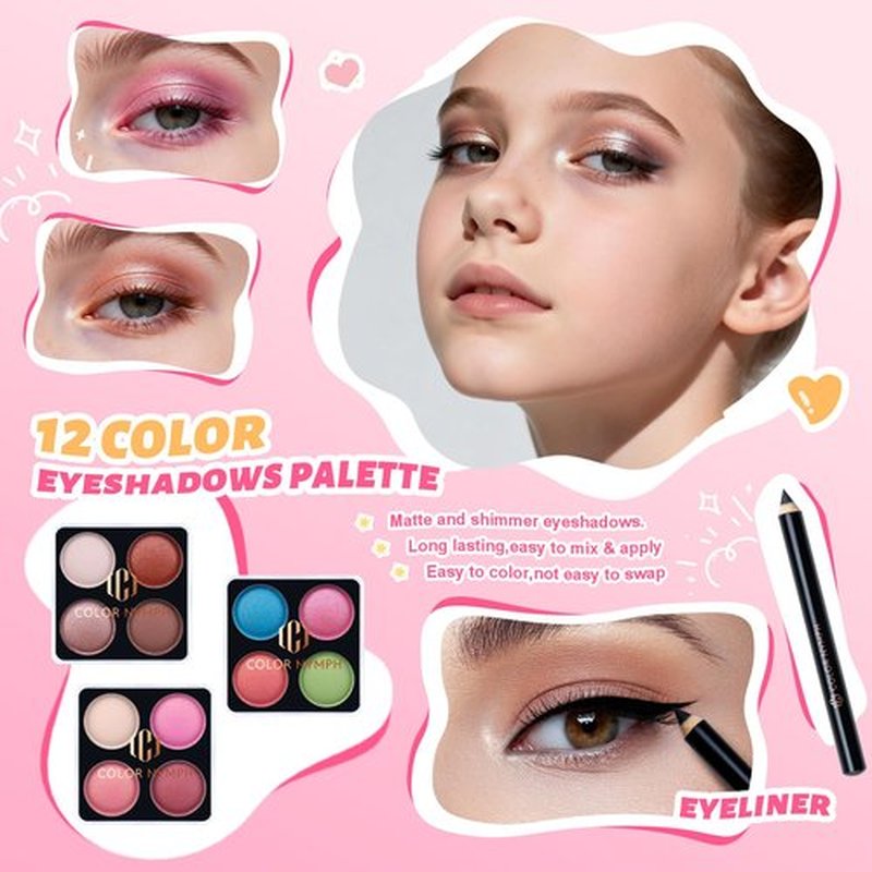 Color Nymph Girls Makeup Kit For Teens & Girls | All In One Makeup Set with Lockable Storage Box, Built-in Mirror, Eyeshadow, Blush, Contour, Highlighter, Lipgloss, Lipliner, Eyeliner, Lip Balm