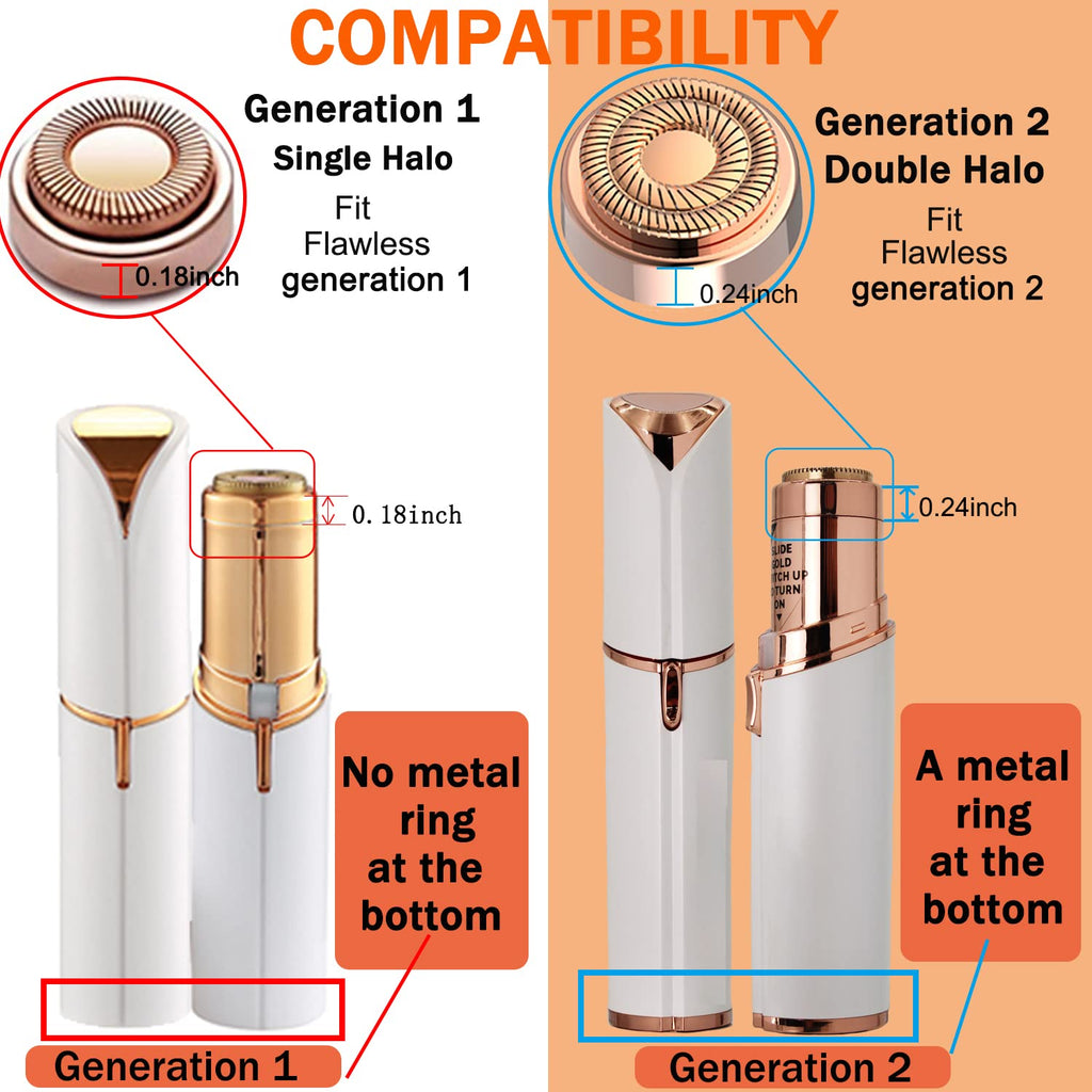 Facial Hair Remover Replacement Heads: Generation 2 Double Halo, Compatible with Finishing Touch Flawless Facial Hair Removal Tool for Women 18K Gold-Plated 4 Count (Not Fit Gen 1 Hair removal device)