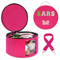 gjulrfu Heaband Holder Organizer, Large Round Tiara Tote Storage Box, Headband Ears Display Storage Box with Shoulder Straps (Rosy Red)