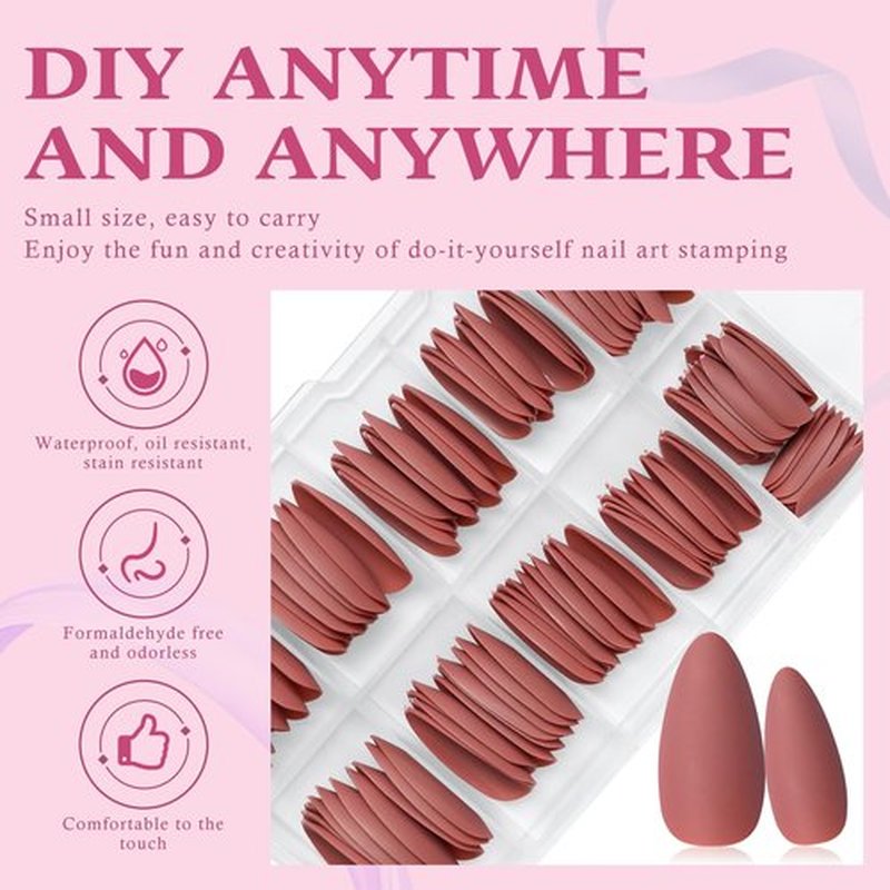 120pc Brown Press on Nails Medium Almond Fake Nails with Glue Tabs, Medium Nails Press ons Nail Almond Glue on Nail Brown Acrylic Nail XS Stiletto Matte False Nail Women Artificial Fingernails
