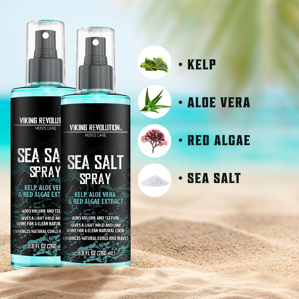 Viking Revolution Sea Salt Spray for Men - Texturizing Hair Spray with Kelp & Aloe Vera - 2-Pack for Beachy Volume