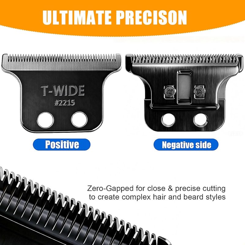 Wahl 5 Star Detailer Replacement T Wide Blades - Adjustable Stainless Steel Zero-Gap Trimmer Blade (Black)