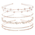 Jaciya Rhinestone Headband Tiara 4 Pieces Rose Gold Bridal Headbands for Women's Hair Wedding Hair Accessories Adjustable Hairbands