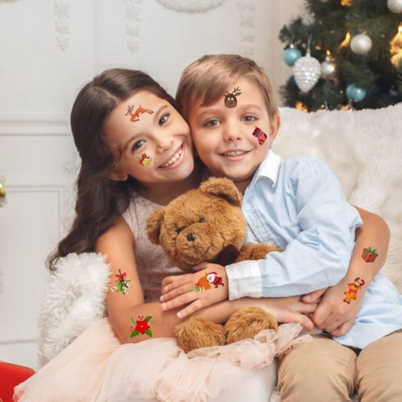 Apeso Christmas Temporary Tattoos for Kids, 24 Sheets Fake Cute Tattoo Stickers Waterproof for Body Face, Birthday Christmas Party Favors Supplies Stocking Stuffers Gifts for Boys Girls