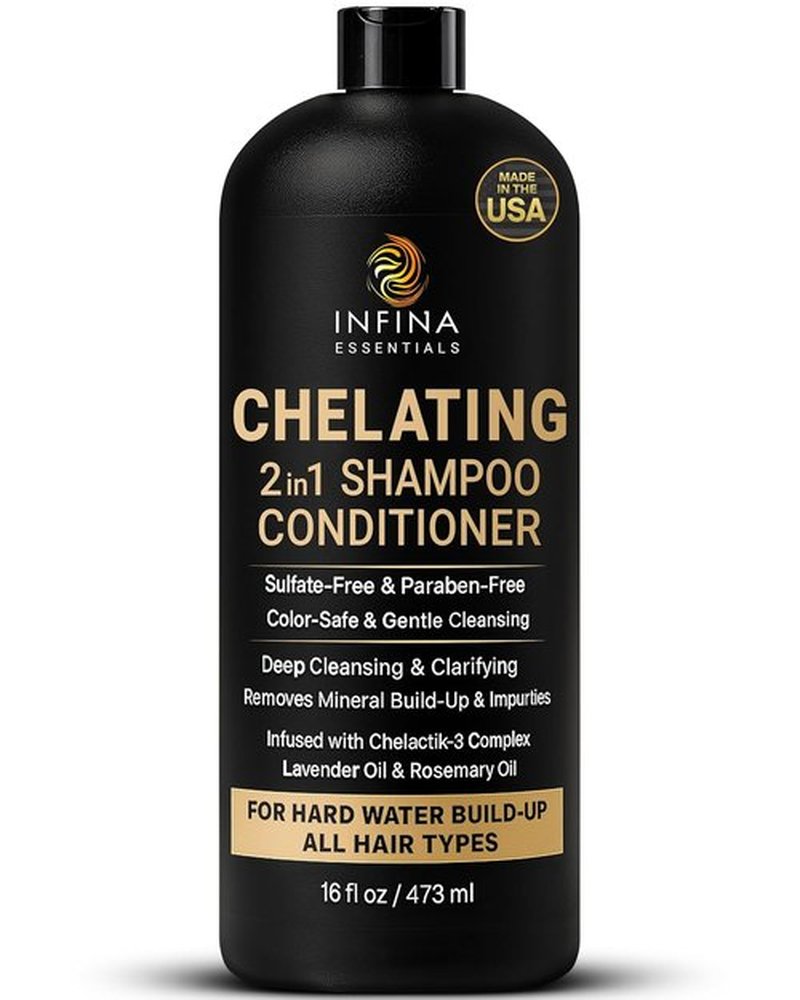 INFINA ESSENTIALS Hard Water Shampoo & Conditioner 2-in-1 - Sulfate-Free Chelating Cleanser for Mineral Buildup | 16 fl oz