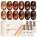 GAOY Brown Cat Eye Fall Gel Nail Polish Set with Magnet, 6 Colors Champagne Mocha Golden Brown Glitter Gel Holography, Long Lasting for Nail Art at Home & Salon Manicure