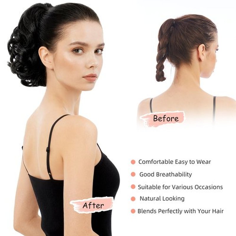 HEWEICSY Ponytail Extension, Clip on Ponytails for Women, 9" Claw Clip in Short Curly Wavy Pony Hair Extension for Women - Natural Black