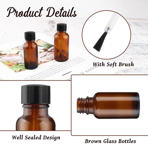 Mirrline 15 Pcs 20ml/0.67oz Nail Polish Bottles Empty Amber Glass Nail Art Bottles Refillable Nail Oil Containers with Brush Cap for DIY Nail Art Cosmetic Samples, Brown