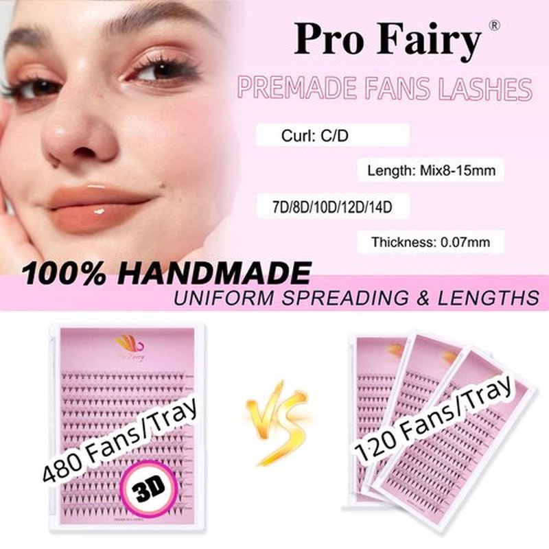 Pro Fairy Premade Fans Lashes 7D 8D 10D 12D 14D Voleme Lash Extensions Pre Made Fans Eyelash Extension Mixed 8-15mm Thickness 0.07 Curl C/D (7D 0.07 C Mix)