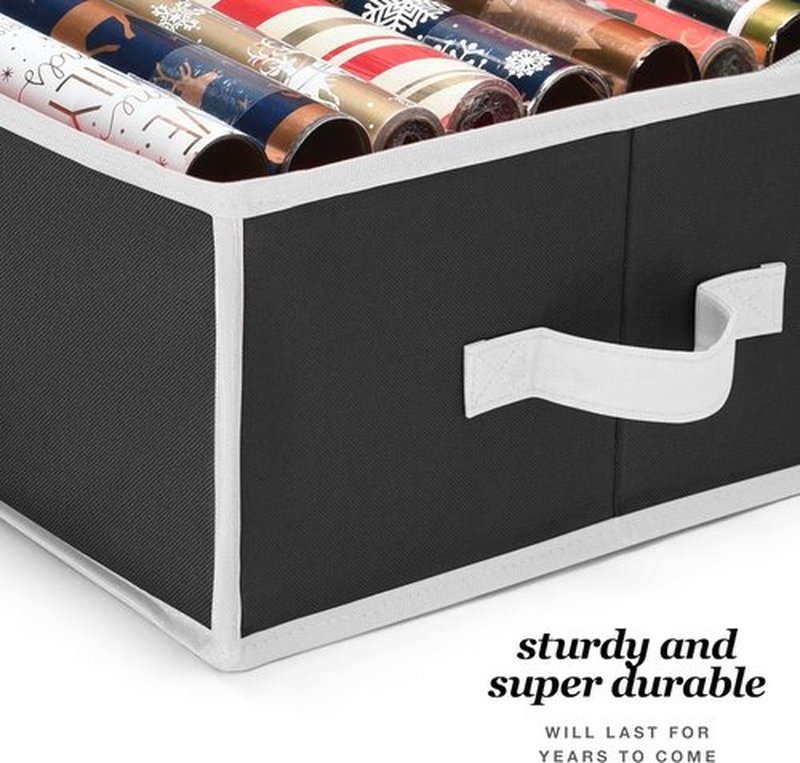 Premium Wrapping Paper Organizer - Heavy-Duty Gift Wrap Holder with Extra Pockets | Fits Up to 27 Rolls (Black)