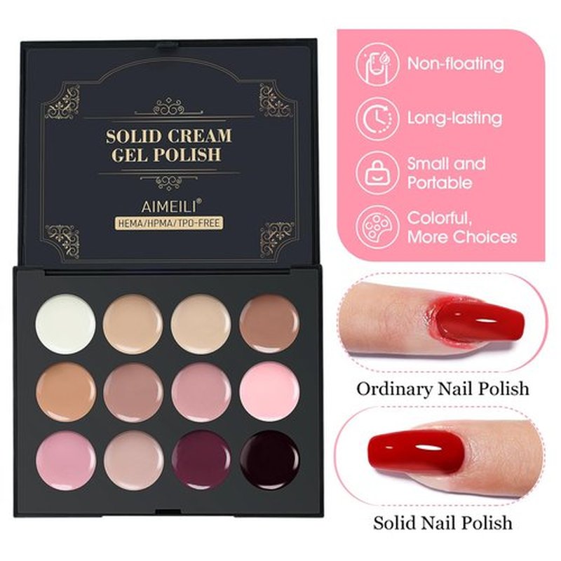 AIMEILI Hema Free Solid Gel Nail Polish 12 Colours Soak Off U V LED Solid Cream Gel Polish Set 16