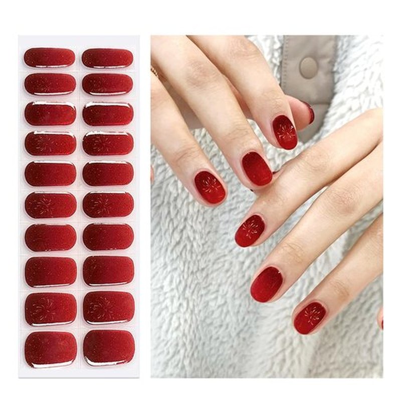 Oauee Semi Cured Gel Nail Strips | 20 Gel Nail Stickers | for Uv/Led Manicure Lamps | Salon Quality, Easy Application and Removal(Red Gradient Color)