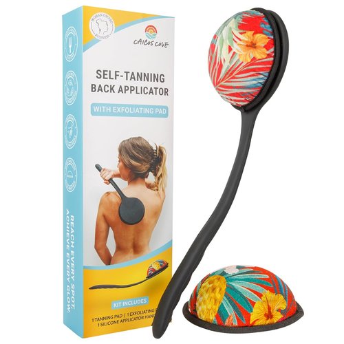 Skiennix Self Tanning Lotion Applicator - 17" Ergonomic Silicone Handle for Easy Back Application | Includes Exfoliating Pad