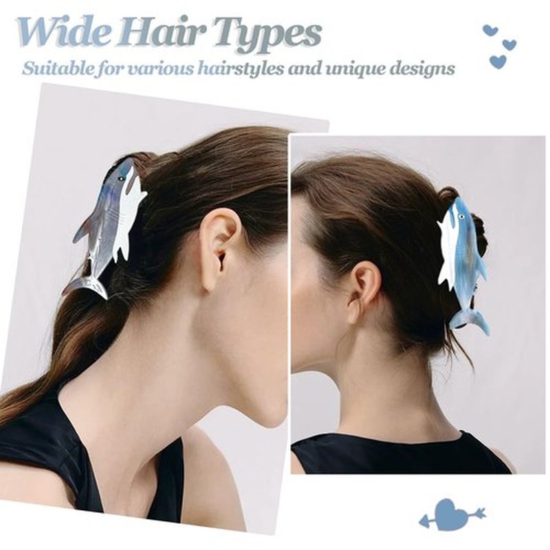 2 PCS Blue Shark Cellulose Acetate Hair Claw Clips Whale Shark Hair Clips Cute Big White Hair Clips for Women Girls Thick Thin Ocean Sea Animal Hairstyle Accessories Claw Clips