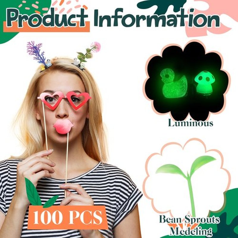 Tigeen 100 Pcs Duck Hair Clip with Bean Sprout Mushroom Glow Rave Trinkets Music Festival Gift Sprout Hairpins Holiday Spring Easter Funny Plant Flower Hair Accessories for Women (Mixed Plant)