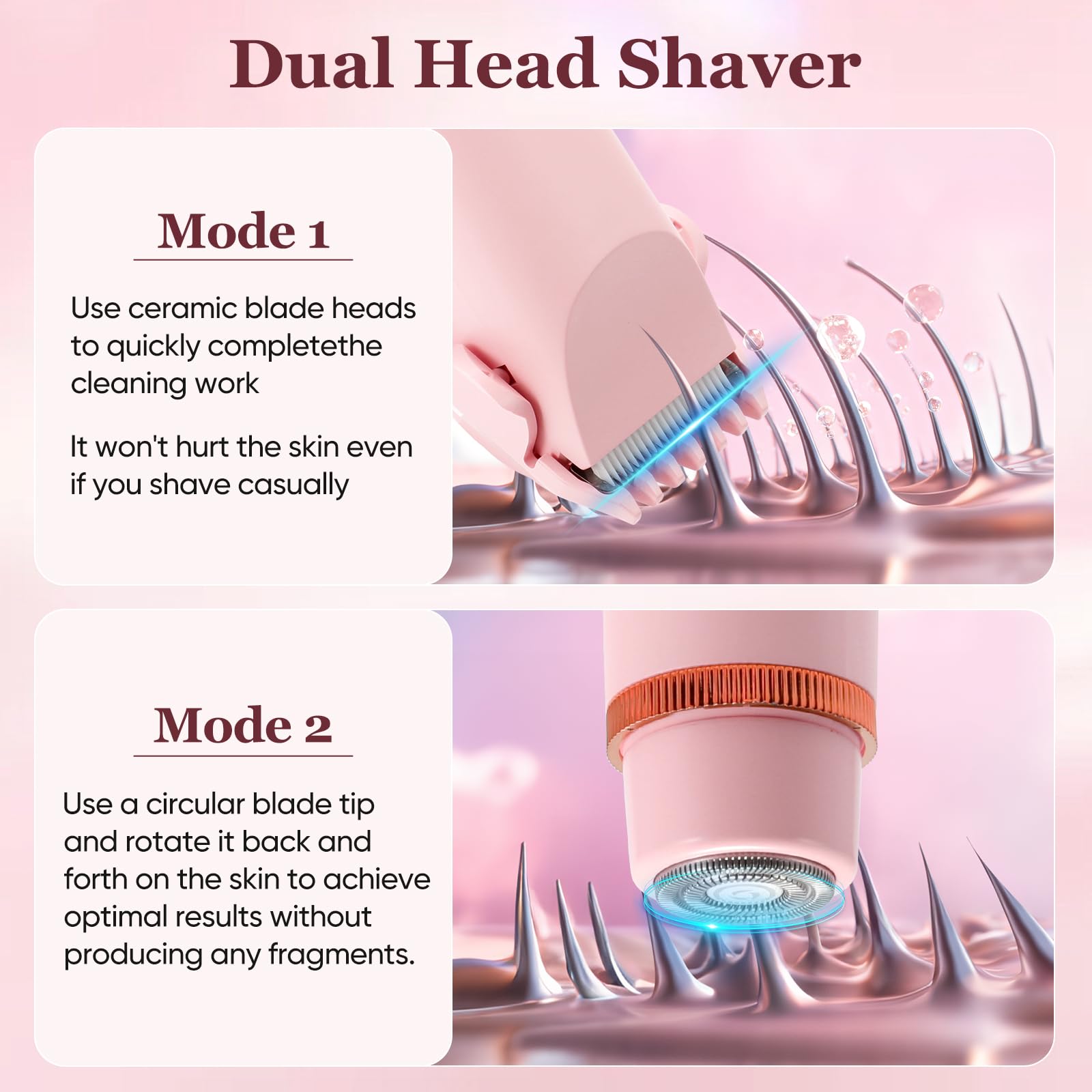 2-in-1 Women's Bikini Trimmer, Dual-Head Facial Shaver & Body Trimmer, IPX7 Waterproof Design Wet & Dry Use