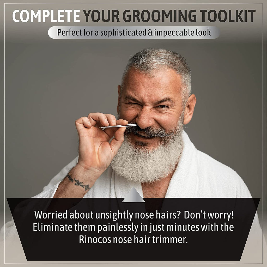 rinocos [Premium Hand-Made] Nose Hair Clippers for Men - Nasal Clippers, Nose Hair Trimmer, 304 Surgical-Grade Stainless Steel, Eyebrow Trimmer, Third-Generation Craftmanship (Silver)